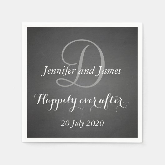 Serviette En Papier Monogramme Chalkboard Heureux Jamais Après (Devant)