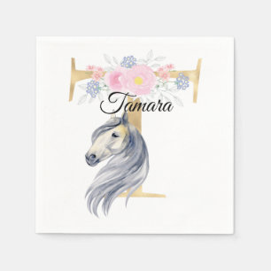 Serviette En Papier Monogramme cheval ajouter nom personnalisable flor