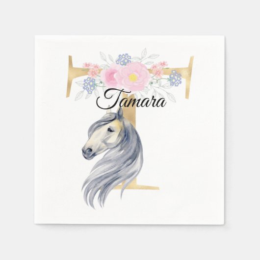 Serviette En Papier Monogramme cheval ajouter nom personnalisable flor (Devant)