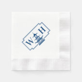 Serviette En Papier Monogramme Chinoiserie Pagode Diagonale Marine Nap (Devant)