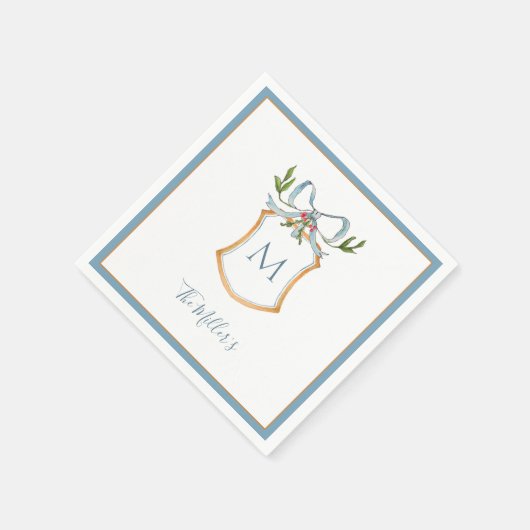 Serviette En Papier Monogramme Cimier bleu et blanc (Coin)