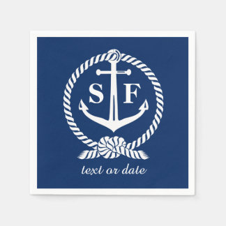 Serviette En Papier Monogramme classique Ancre bleu marine Bateau de p