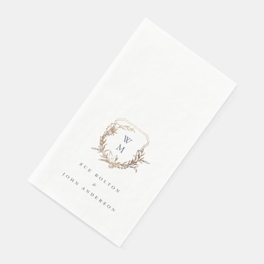Serviette En Papier monogramme classique bleu marine or motif crête (Coin)