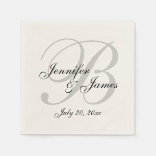 Serviette En Papier Monogramme classique d'Ecru épousant la serviette