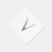 Serviette En Papier Monogramme classique gris argenté V (Coin)