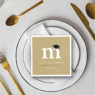 Serviette En Papier Monogramme Classique M Et Graduation Cap Grad Part