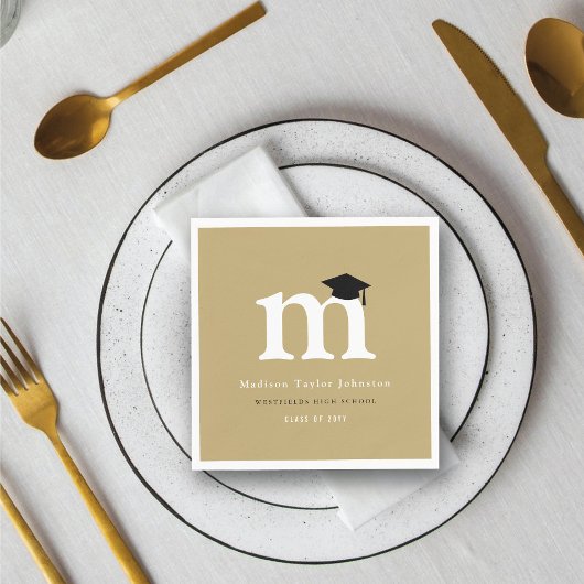 Serviette En Papier Monogramme Classique M Et Graduation Cap Grad Part