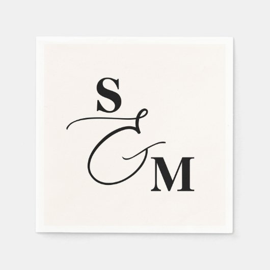 Serviette En Papier Monogramme Classique Mariage Ampersand Script Mode (Devant)