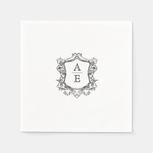Serviette En Papier Monogramme classique Mariage noir et blanc serviet (Devant)