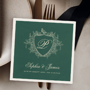 Serviette En Papier Monogramme classique mariage vert émeraude classiq