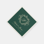 Serviette En Papier Monogramme classique mariage vert émeraude classiq (Coin)