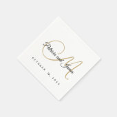 Serviette En Papier Monogramme classique Noir Blanc Or Elégant Mariage (Coin)