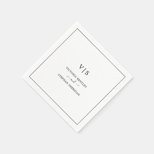 Serviette En Papier Monogramme classique Noir et Blanc Mariage élégant (Coin)