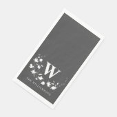 Serviette En Papier Monogramme classique Nom Black White Floral Wreath (Coin)