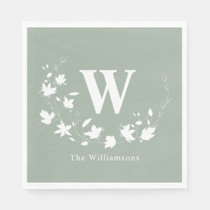 Serviette En Papier Monogramme classique Nom de la couronne florale en