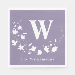 Serviette En Papier Monogramme classique Nom Lilac Floral Wreath Custo