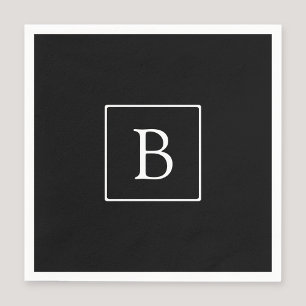 Serviette En Papier Monogramme Classique Simple   Noir avec Texte Blan