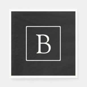 Serviette En Papier Monogramme Classique Simple   Noir avec Texte Blan