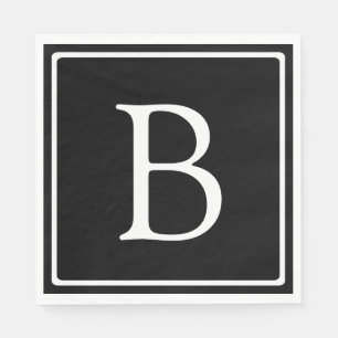 Serviette En Papier Monogramme Classique Simple   Noir avec Texte Blan