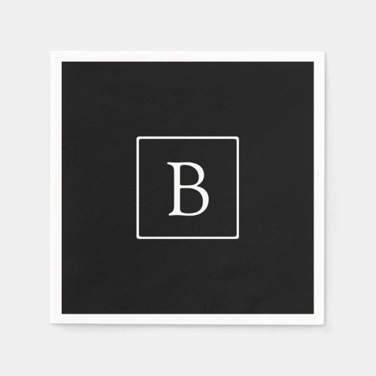 Serviette En Papier Monogramme classique simple | Texte noir et blanc (Devant)