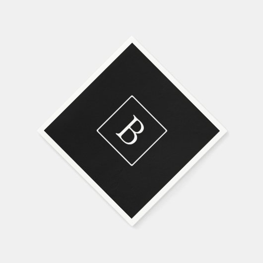 Serviette En Papier Monogramme classique simple | Texte noir et blanc (Coin)