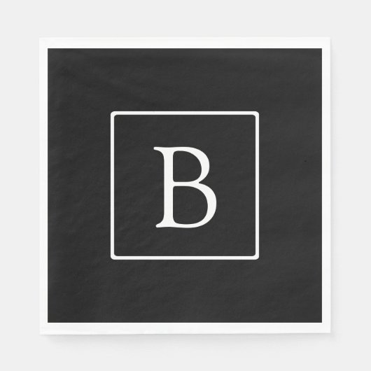 Serviette En Papier Monogramme classique simple | Texte noir et blanc (Devant)