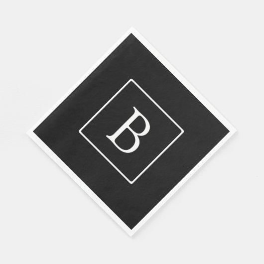 Serviette En Papier Monogramme classique simple | Texte noir et blanc (Coin)