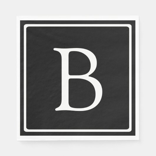 Serviette En Papier Monogramme classique simple | Texte noir et blanc (Devant)