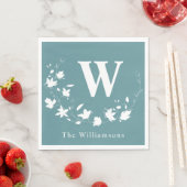 Serviette En Papier Monogramme classique Turquoise de couronne botaniq (En situation)