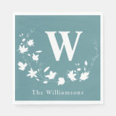 Serviette En Papier Monogramme classique Turquoise de couronne botaniq (Devant)