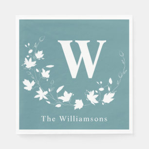 Serviette En Papier Monogramme classique Turquoise de couronne botaniq