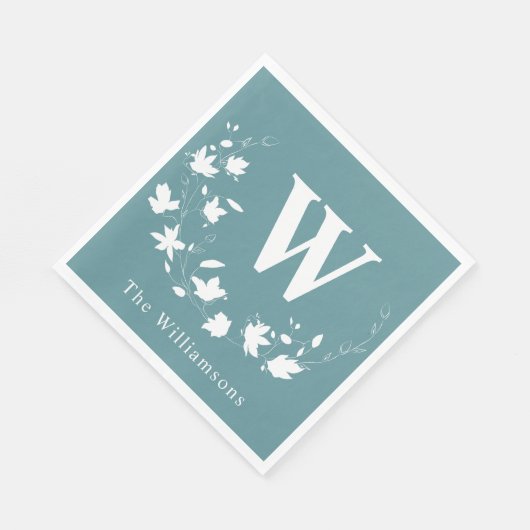 Serviette En Papier Monogramme classique Turquoise de couronne botaniq (Coin)