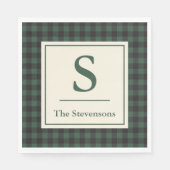 Serviette En Papier Monogramme classique vert noir de bison tartan pla (Devant)