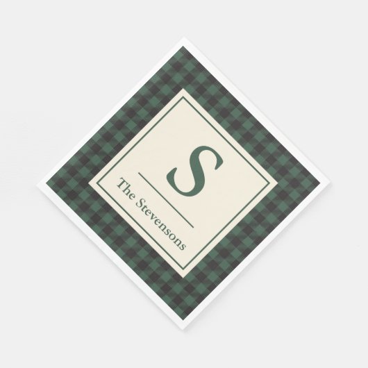 Serviette En Papier Monogramme classique vert noir de bison tartan pla (Coin)