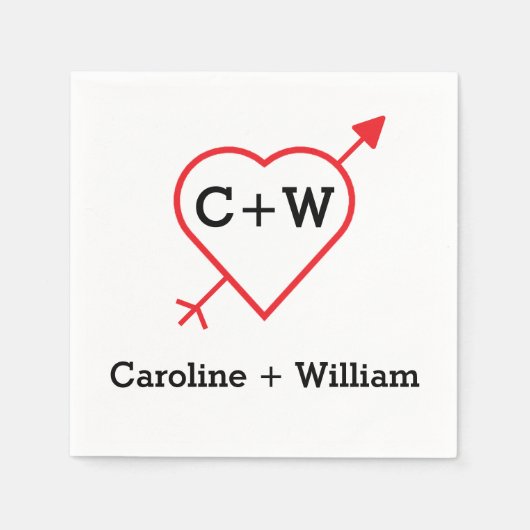 Serviette En Papier Monogramme Coeur Et Flèche (Devant)