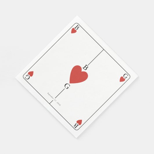 Serviette En Papier Monogramme Coeurs de jeu Mariage de carte (Coin)