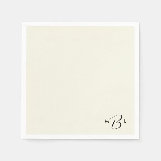 Serviette En Papier Monogramme Combo Police Crème Mariage Cocktail (Devant)