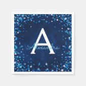 Serviette En Papier Monogramme Confetti en diamant bleu et argenté (Devant)
