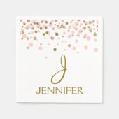 Serviette En Papier Monogramme Confetti pour fille rose et or (Devant)