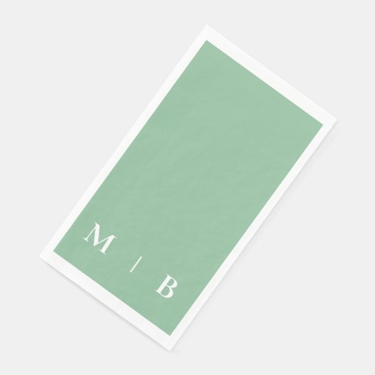 Serviette En Papier Monogramme contemporain Mariage vert d'été (Coin)