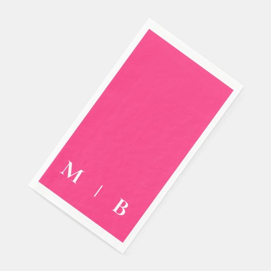 Serviette En Papier Monogramme Contemporain Rose & Blanc (Coin)