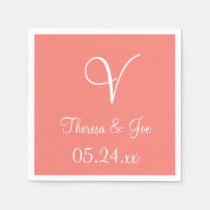 Serviette En Papier Monogramme Coral rose élégant Design de couleur se