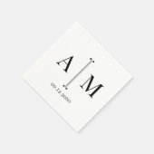 Serviette En Papier Monogramme Couple Date Simple Minimal Mariage (Coin)