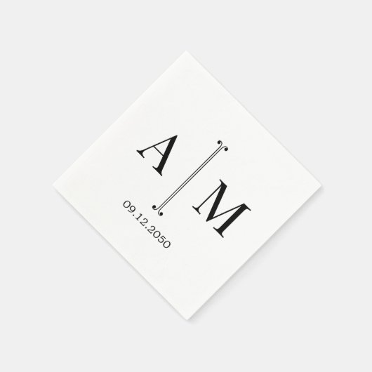 Serviette En Papier Monogramme Couple Date Simple Minimal Mariage (Coin)