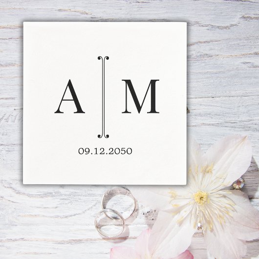 Serviette En Papier Monogramme Couple Date Simple Minimal Mariage