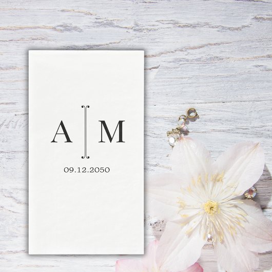 Serviette En Papier Monogramme Couple Date Simple Minimal Mariage