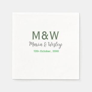 Serviette En Papier Monogramme couple gris vert moderne date romantiqu