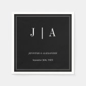 Serviette En Papier Monogramme Couple Nom Moderne Simple Noir Et Blanc (Devant)