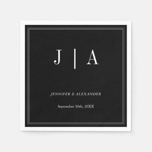 Serviette En Papier Monogramme Couple Nom Moderne Simple Noir Et Blanc (Devant)