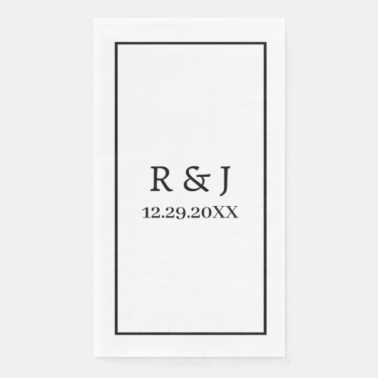 Serviette En Papier Monogramme Couple Nom personnalisé Mariage noir bl (Devant)